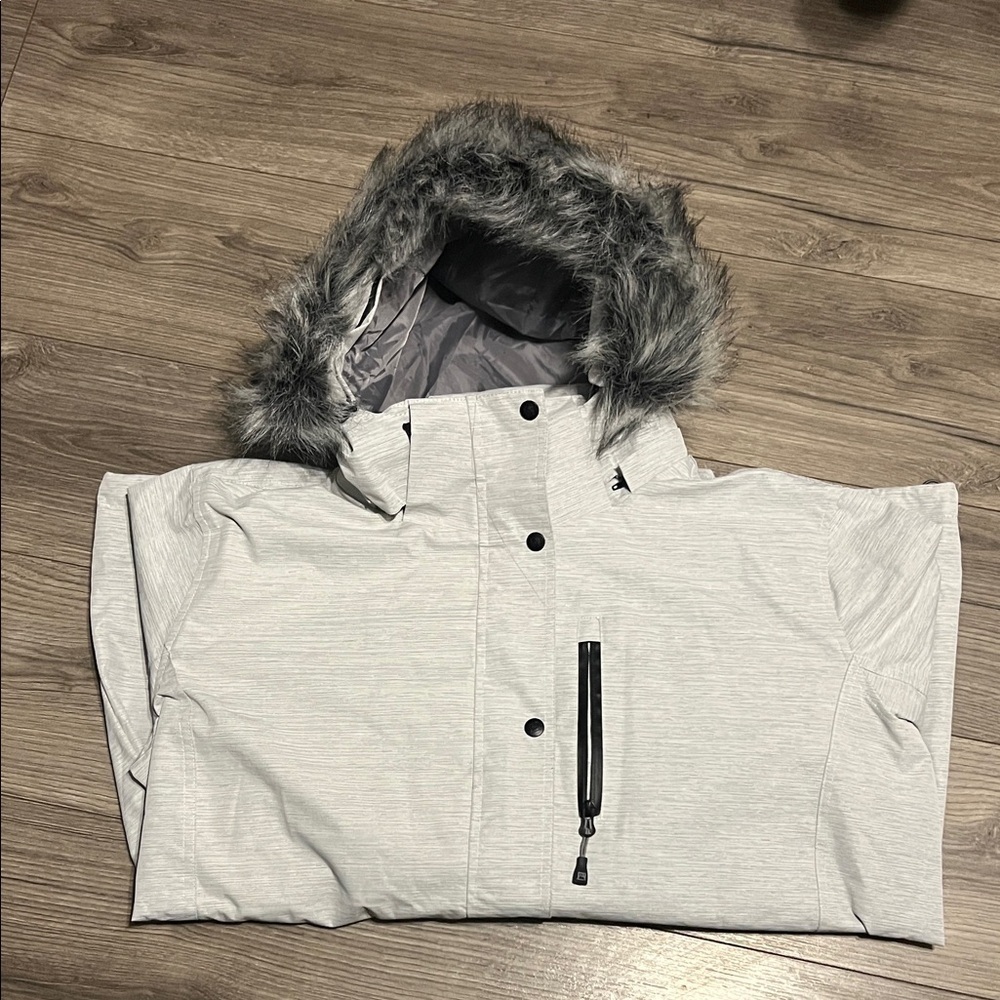 Avalanche Heather Gray Bomber Jacket with Fur Hood - Picture 10 of 10